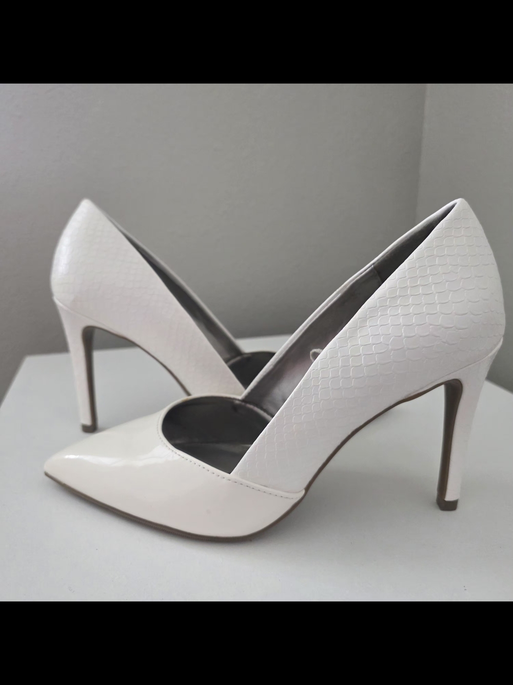 White Snakeskin Pointed-Toe High Heels